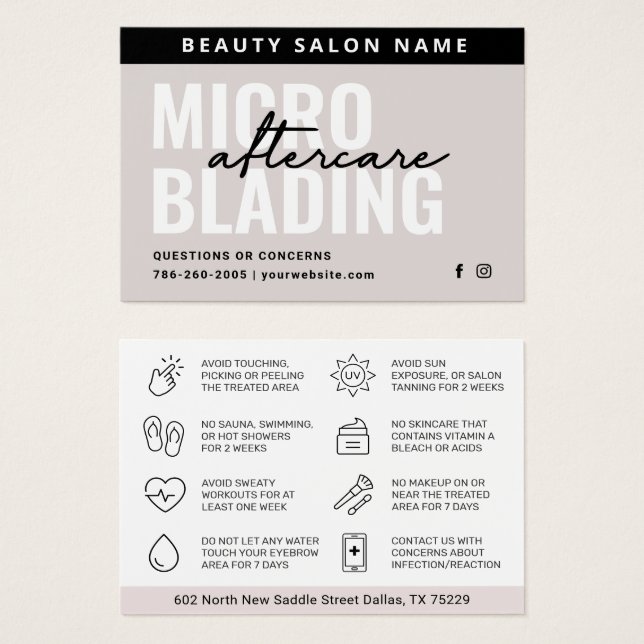 Modern Brows Aftercare PMU Brow Instructions Card  (Vorne & Hinten)