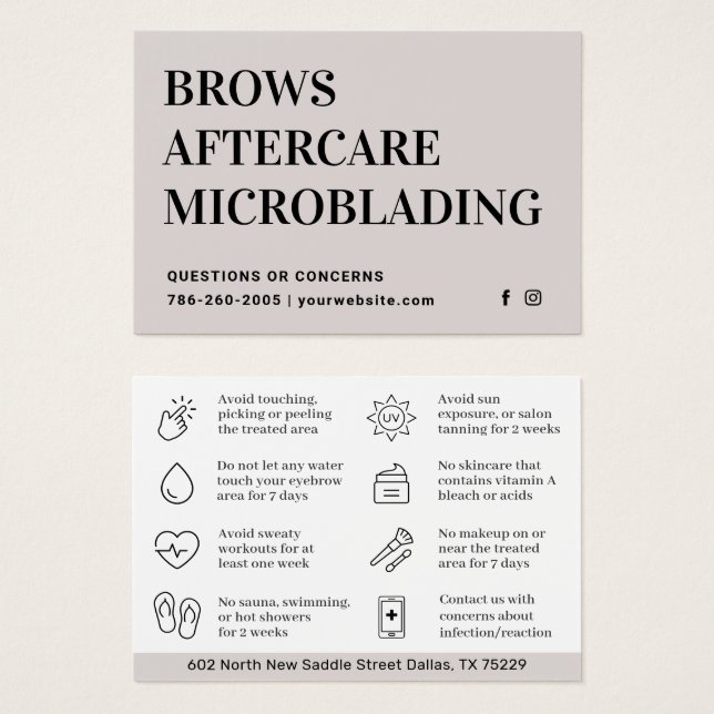 Modern Brows Aftercare PMU Brow Instructions Card  (Vorne & Hinten)
