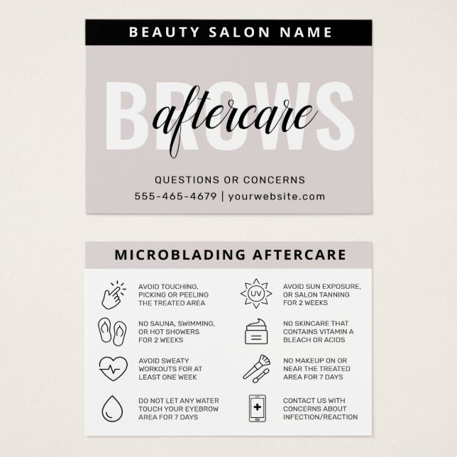 Modern Brows Aftercare PMU Brow Instructions Card  (Vorne & Hinten)