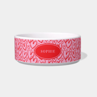 Modern Brush Heart Pink Red Personalized Pet Napf