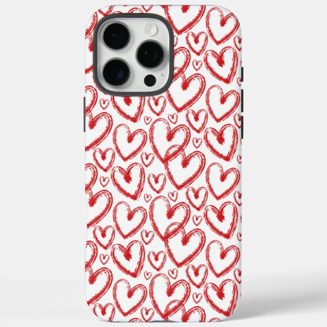 Modern Brush Heart Red White Pattern iPhone 16 Pro Max Hülle (Rückseite)