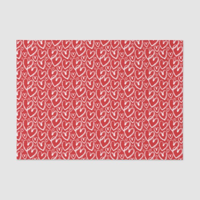 Modern Brush Herz Weißes rotes Muster Seidenpapier (Vorderseite)