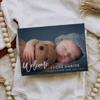 Modern Brush lettering baby birth announcement