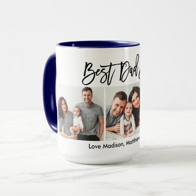 Modern Brush Script 3 Foto Bester Vater je blau Tasse (Vorderseite Links)