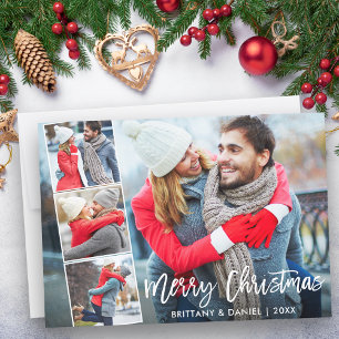 Modern Brush Script 4 Foto Couple Collage Feiertagskarte