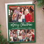 Modern Brush Script 4 Fotos Frohe Weihnachten Grün<br><div class="desc">Modern Brush Script 4 Foto Familienfoto Collage Frohe Weihnachtskarte - Forest Green Hintergrund</div>