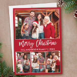 Modern Brush Script 4 Fotos Frohe Weihnachten Rot<br><div class="desc">Modern Brush Script 4 Foto Familienfoto Collage Frohe Weihnachtskarte - Rot</div>