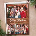 Modern Brush Script 4 Fotos Wood Frohe Weihnachten<br><div class="desc">Modern Brush Script 4 Foto Familienfoto Collage Frohe Weihnachtskarte - Rustikale Landholzdruckerei</div>