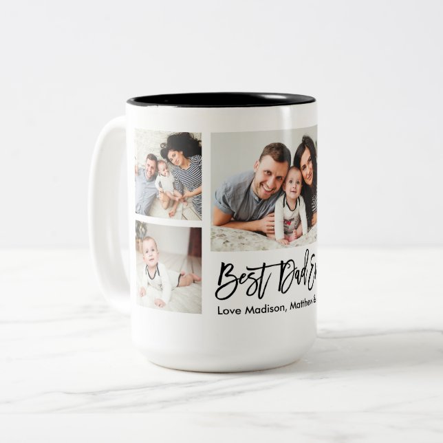 Modern Brush Script 5 Foto Bester Vater je Zweifarbige Tasse (Vorderseite Links)
