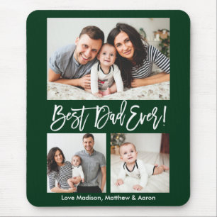 Modern Brush Script Bester Vater für 3 Fotos Grün Mousepad