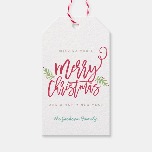 Modern Brush Script Bright Christmas Geschenk Tag Geschenkanhänger (Vorderseite)