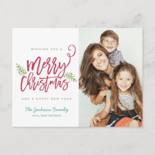 Modern Brush Script Bright Christmas Holiday Foto Feiertagspostkarte