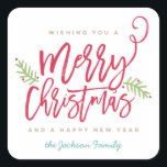Modern Brush Script Bright Christmas Quadratischer Aufkleber<br><div class="desc">Machen Sie eine atemberaubende Aussage in dieser Urlaubssaison mit diesem stilvollen Urlaubsaufkleber mit "Frohe Weihnachten" in einem Bürstenskript-Schriftart. Für weitere Stücke in diesem Design kaufen Sie unseren Online-Shop!</div>