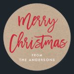 Modern Brush Script Christmas Kraft-Geschenkstift Runder Aufkleber<br><div class="desc">Moderne Pinselschrift Frohe Weihnachts-Kraft-Geschenksticker</div>