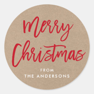 Modern Brush Script Christmas Kraft-Geschenkstift Runder Aufkleber