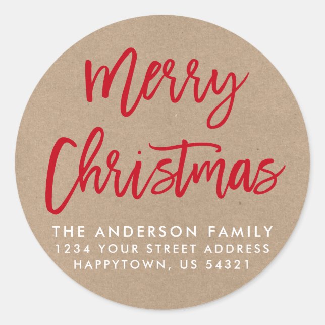 Modern Brush Script Christmas Kraft Umschlag Aufkl Runder Aufkleber (Vorderseite)