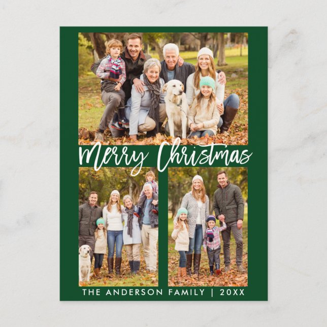 Modern Brush Script Family 3 Foto Frohe Weihnachte Postkarte (Vorderseite)