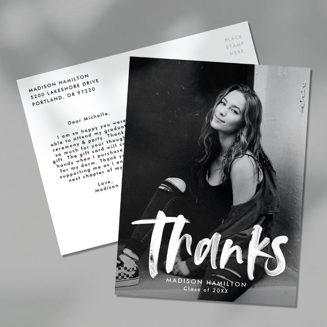 Modern Brush Script Foto Abschluss Vielen Dank Postkarte (Von Creator hochgeladen)