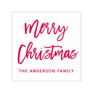 Modern Brush Script Frohe Weihnachten Platz Rot Permastempel