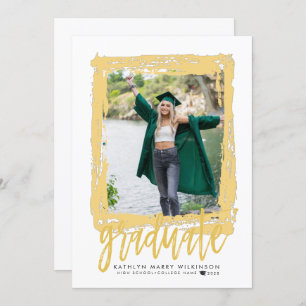 Modern Brush Script Gold 2 Foto Graduation Party Einladung