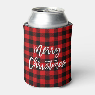 Modern Brush Script Karierte Weihnachten Rot Dosenkühler