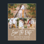 Modern Brush Script Kraft Save the Date 4 Foto Postkarte<br><div class="desc">Modern Brush Script 4 Foto Save the Date Kraft Postcard</div>