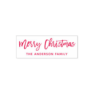 Modern Brush Script MerChristmas Star Red Permastempel