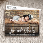 Modern Brush Script Neue Baby Liebe und Danke was Ankündigungspostkarte<br><div class="desc">Modern What Brush Script New Baby Liebe und vielen Dank - Danke Foto Postcard</div>