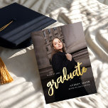 Modern Brush Script Photo Graduation Folieneinladung<br><div class="desc">Celebrate your achievement with this Modern Script Photo High School Graduation Invitation. Featuring elegant script,  luxurious foil accents,  and space for a cherished photo,  this sleek and stylish design adds a personal touch to your special milestone. Perfect for inviting family and friends to join in the celebration.</div>