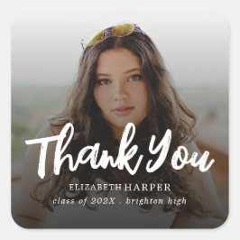 Modern Brush Script Photo Graduation Thank You Quadratischer Aufkleber