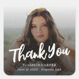 Modern Brush Script Photo Graduation Thank You Quadratischer Aufkleber