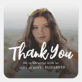 Modern Brush Script Photo Graduation Thank You Quadratischer Aufkleber