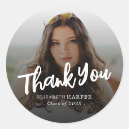 Modern Brush Script Photo Graduation Thank You Runder Aufkleber
