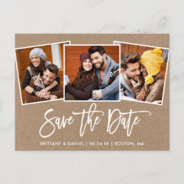 Modern Brush Script Save the Date 3 Foto Kraft Postkarte
