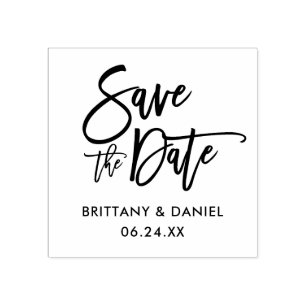 Modern Brush Script Save the Date Square Gummistempel