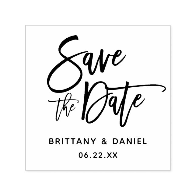 Modern Brush Script Save the Date Square Permastempel (Design)