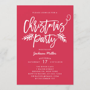 Modern Brush Script Weihnachtsfeier Rot Einladung