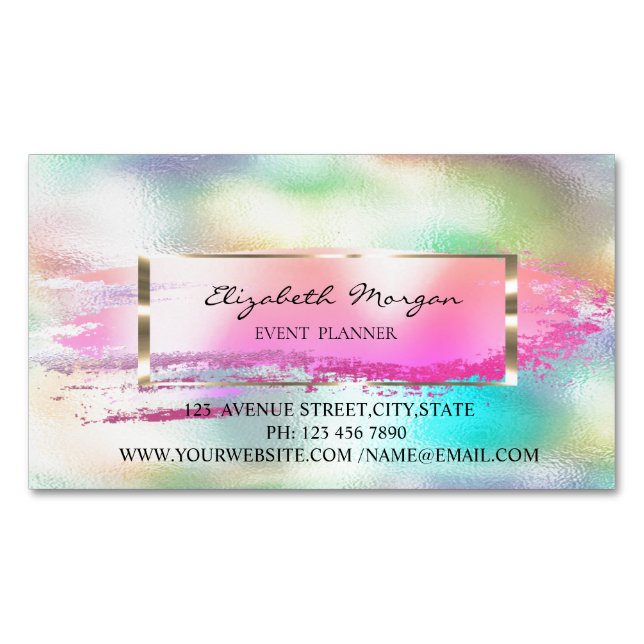 Modern Brush Stroke Frame Rainbow Holographic Magnetische Visitenkarte (Vorderseite)