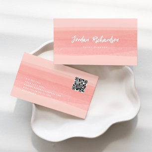 Modern Brush Stroke   Pink Peach mit QR Code Visitenkarte