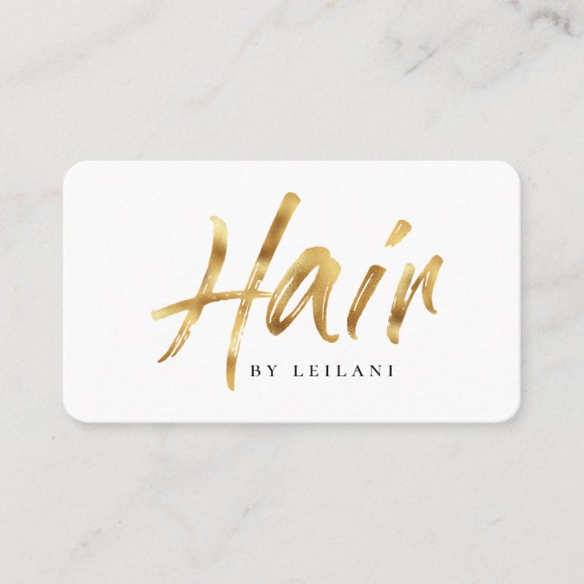 Modern Brushed Gold Hair Stylist Visitenkarte (Vorderseite)