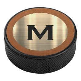 Modern Brushed Gold Luxe Monogram Eishockey Puck