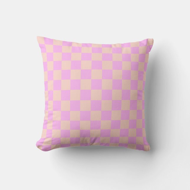 Modern Bubblegum/Peach Checkerboard Kissen (Vorderseite)