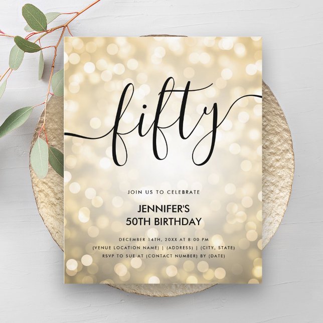 Modern BUDGET Gold Glitzer Lights 50. Geburtstag (Modern BUDGET Gold Glitter Lights 50th Birthday)