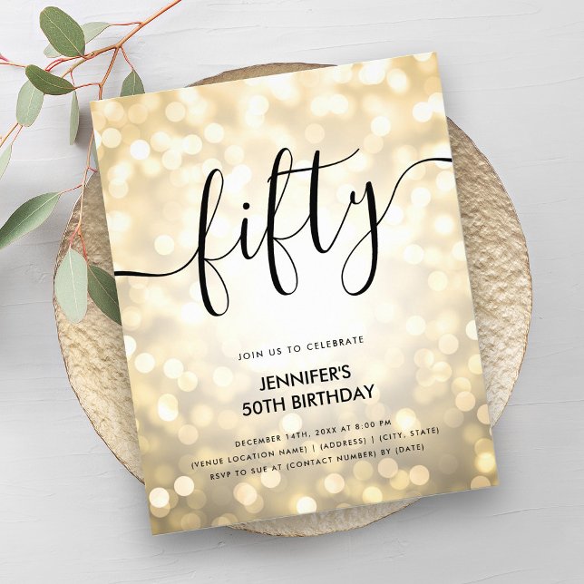 Modern BUDGET Gold Glitzer Lights 50. Geburtstag Flyer (Modern BUDGET Gold Glitter Lights 50th Birthday Flyer)
