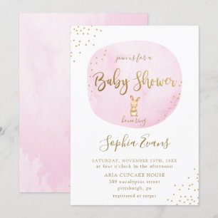 Modern Bunny Typografie Baby Dusche Chic Pink Gold Einladung