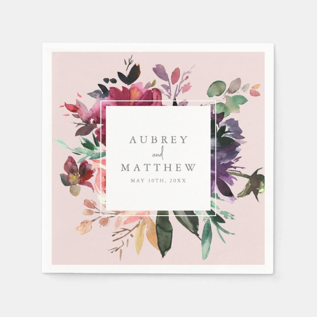 Modern Burgund Bläserblütenrosa Hochzeitspapier Serviette (Vorderseite)