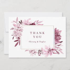 Modern Burgund Blush Wasserfarbe Floral Vielen Dan Dankeskarte