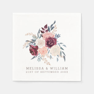 Modern Burgund Floral Elfenbeinküste Rose Gold Wed Serviette