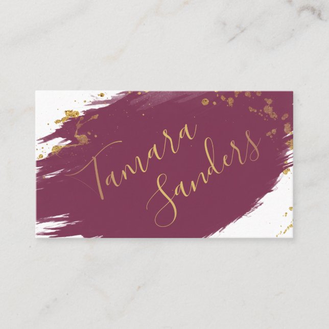 Modern Burgund Gold Paint Strokes - Visitenkarte (Vorderseite)