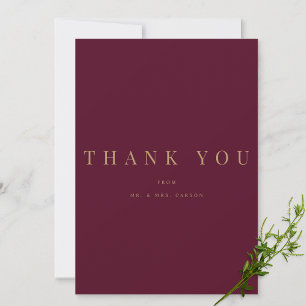 Modern Burgund & Gold Personalisiert Danke Karte